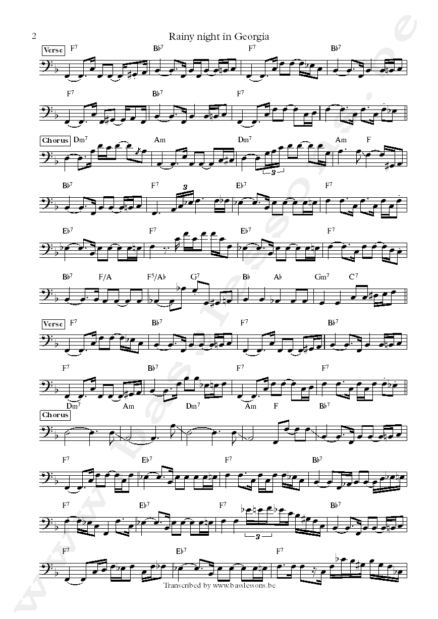ray charles rainy night in georgia carol kaye bass transcription part 2