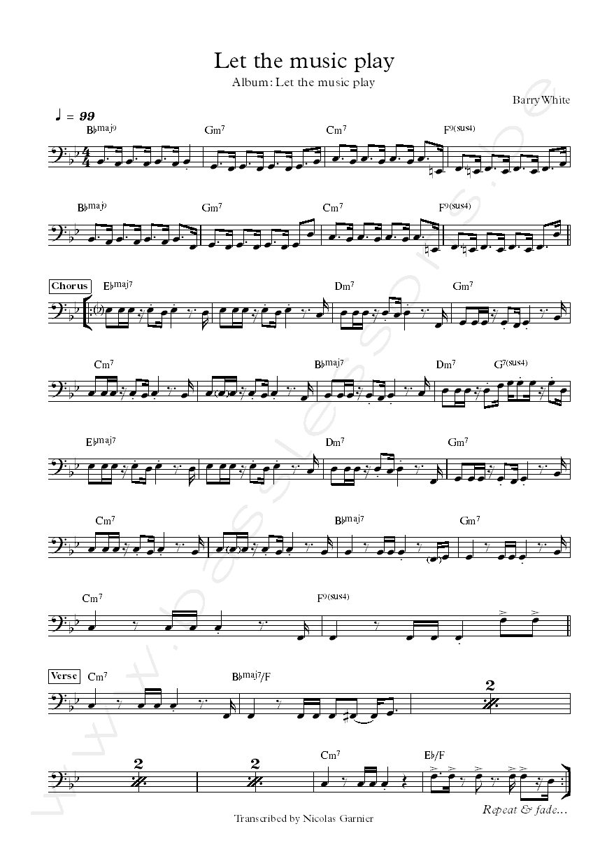 Barry white let the music play bass transcription