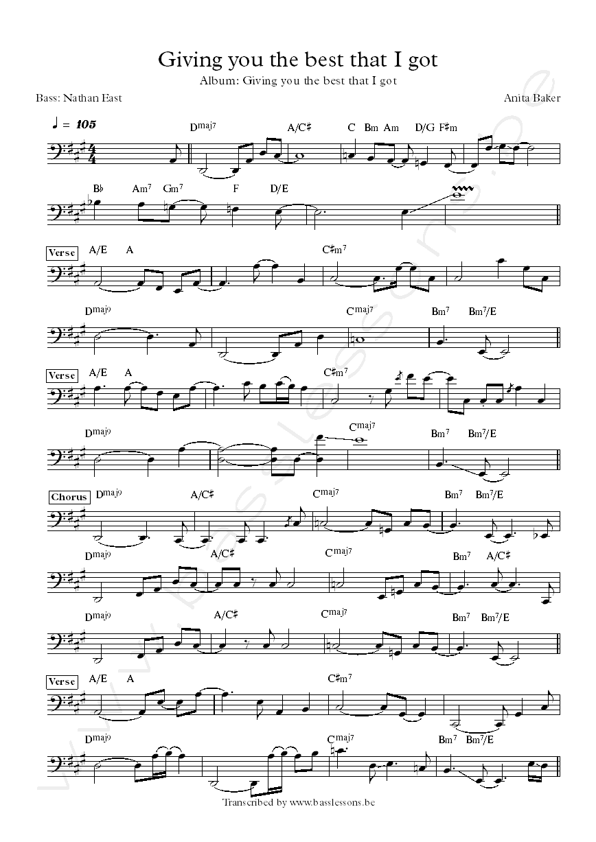 Anita baker nathan east bass transcription