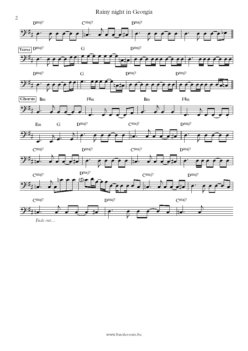 Tony Joe White Rainy night in Georgia bass transcription part 2