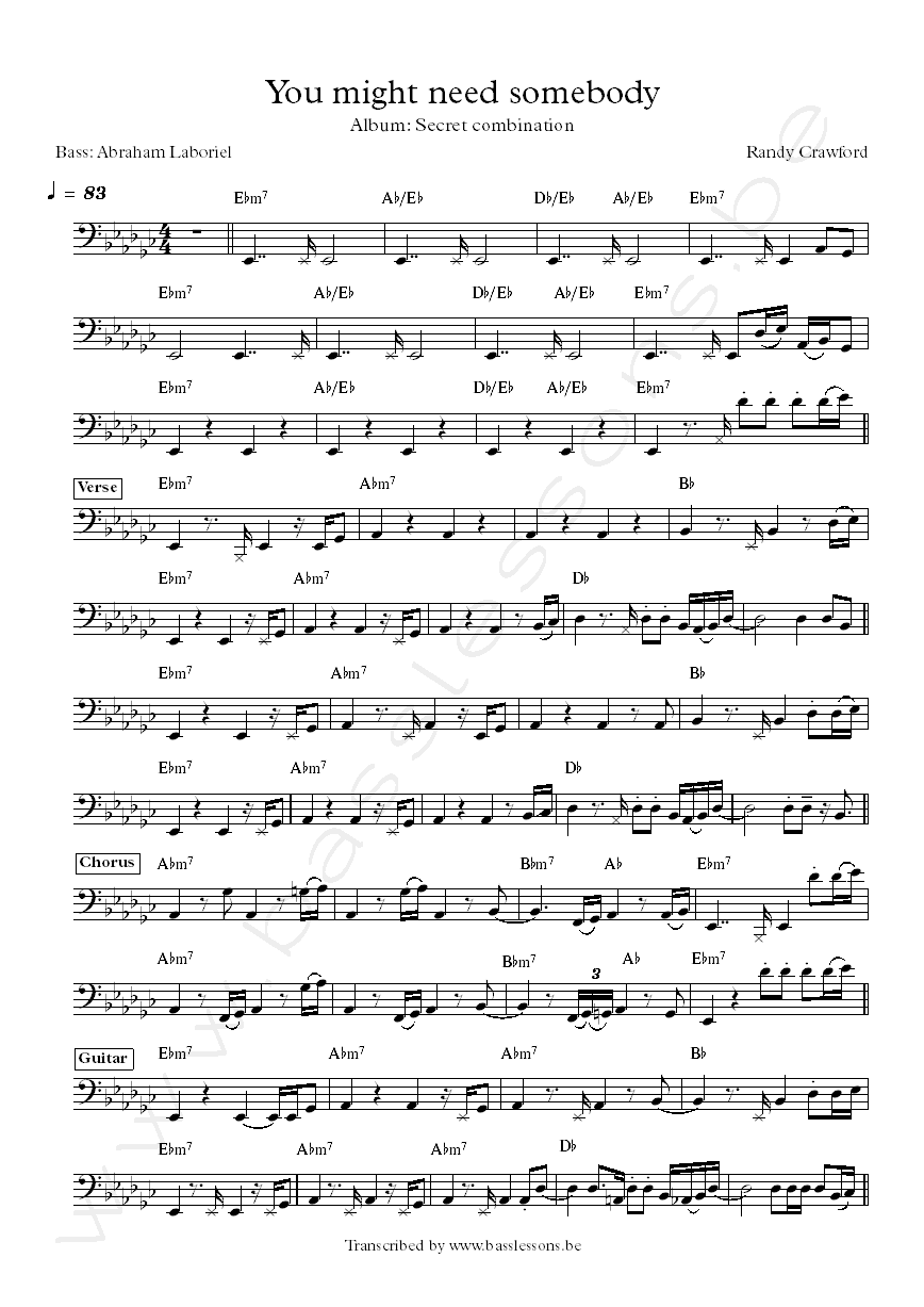 Randy Crawford You might need somebody Abraham Laboriel bass transcritopn