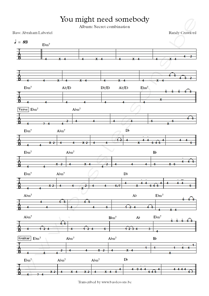 Randy Crawford You might need somebody Abraham Laboriel bass tab part 3