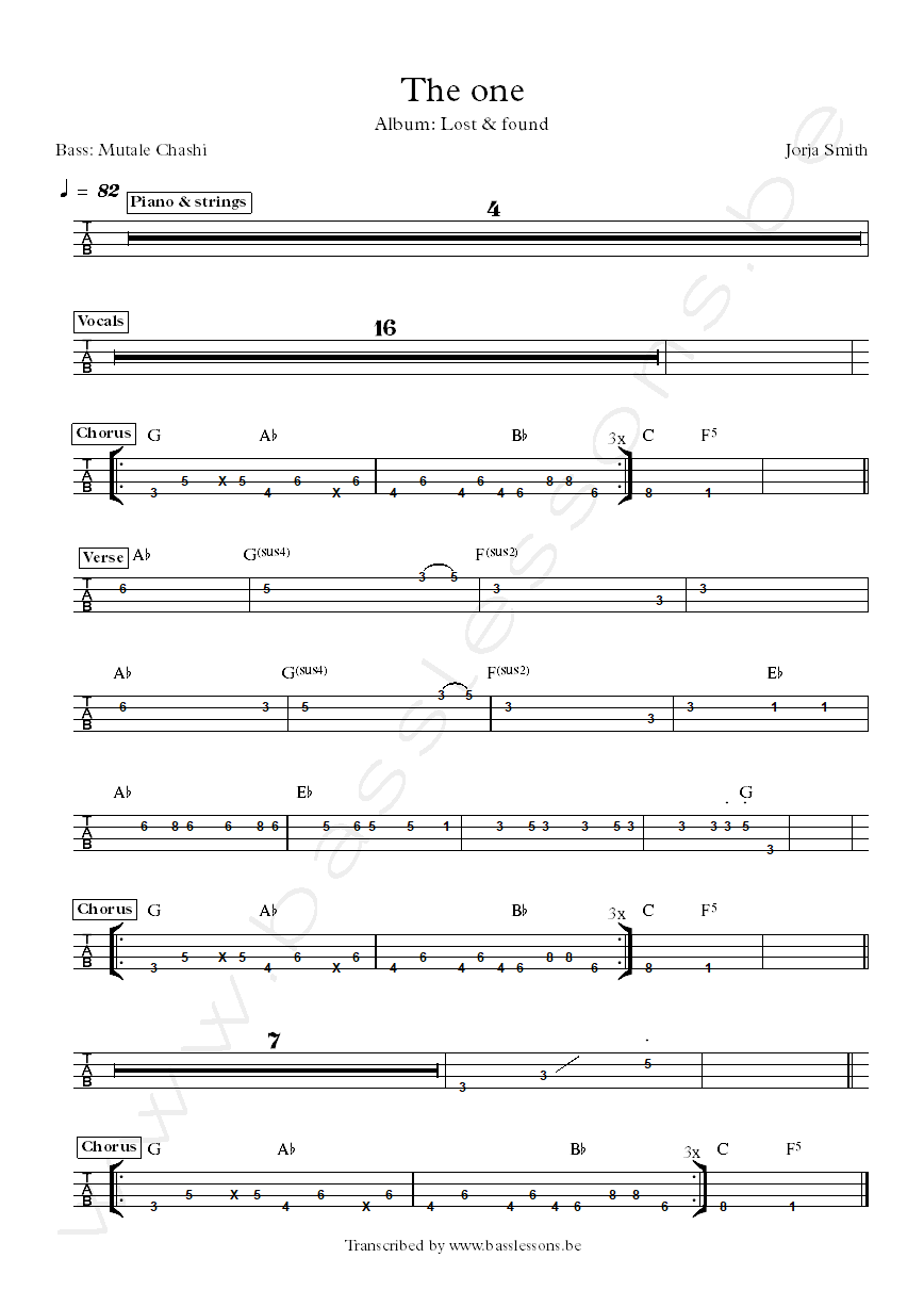 Jorja smith the one bass tab