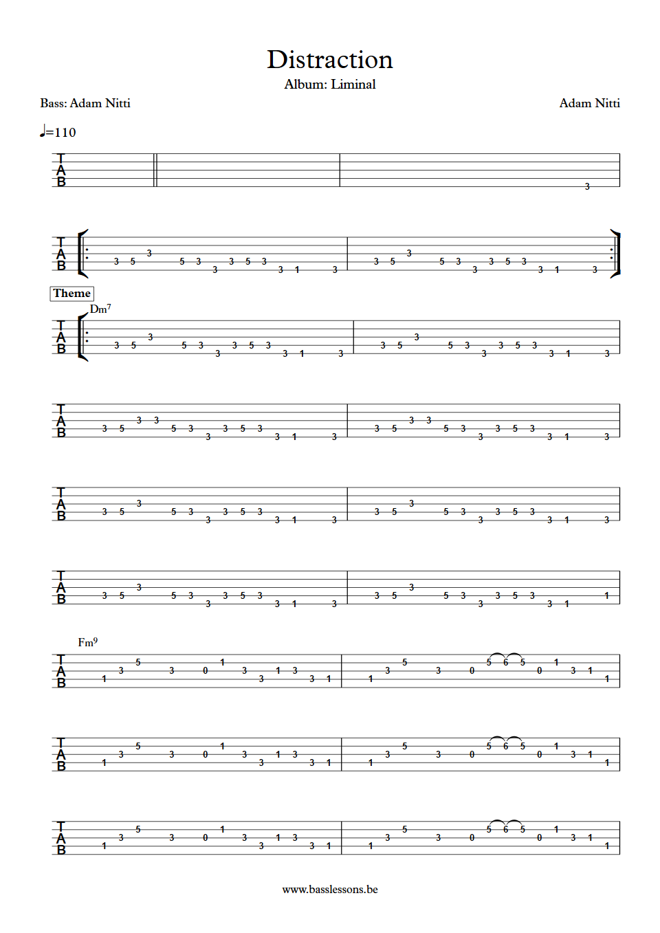 Adam Nitti Distraction bass tabs