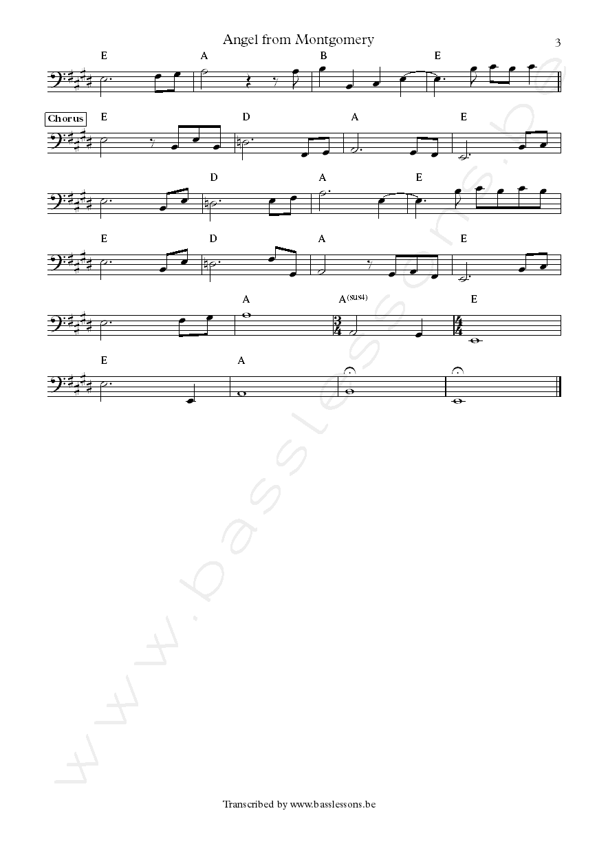 Bonnie Riatt Angel from Montgomery Bob Babbit bass transcription part 3