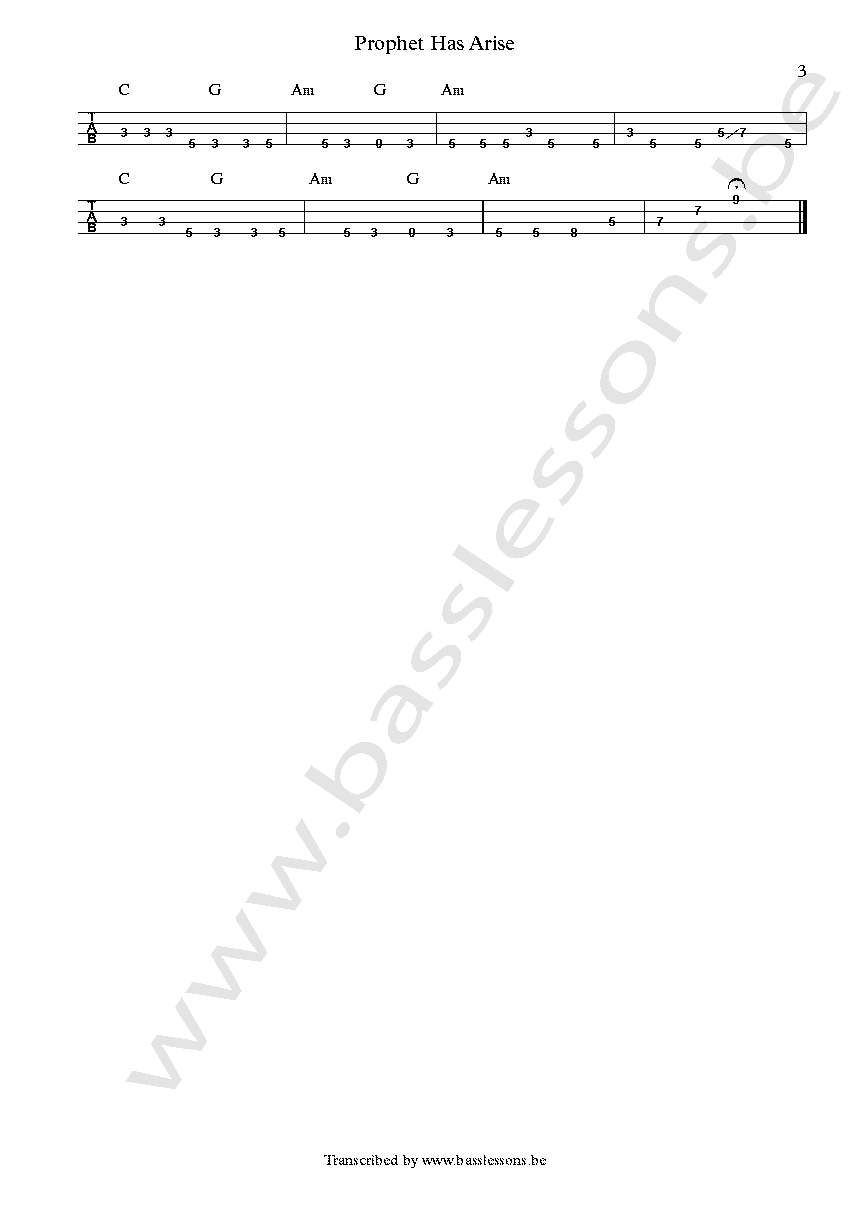 Sinead OConnor Prophet Has Arise  Robbie Shakespeare bass tab part 3