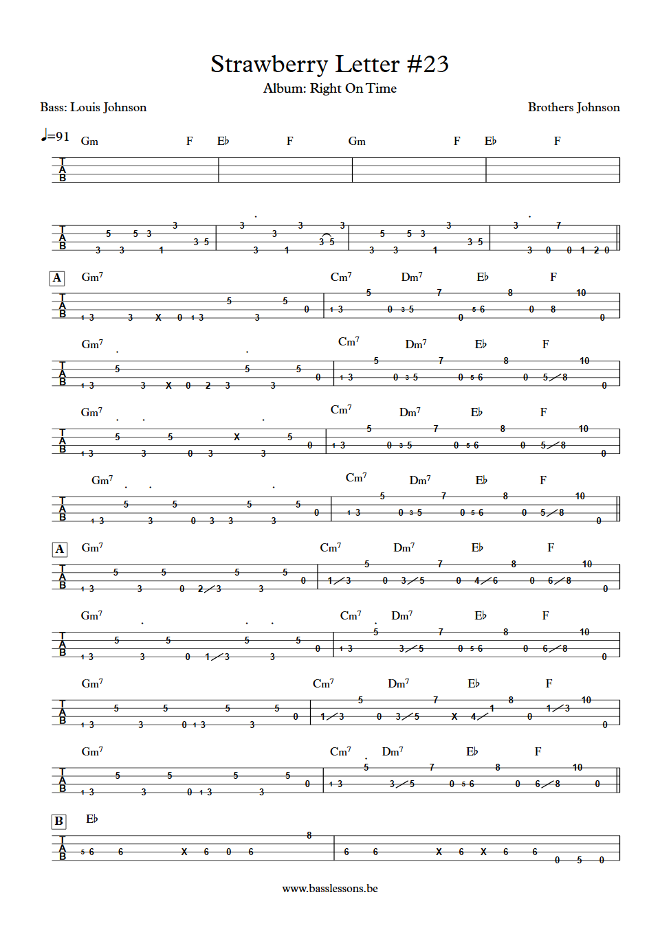 Brothers Johnson Strawberry Letter 23 Bass tab