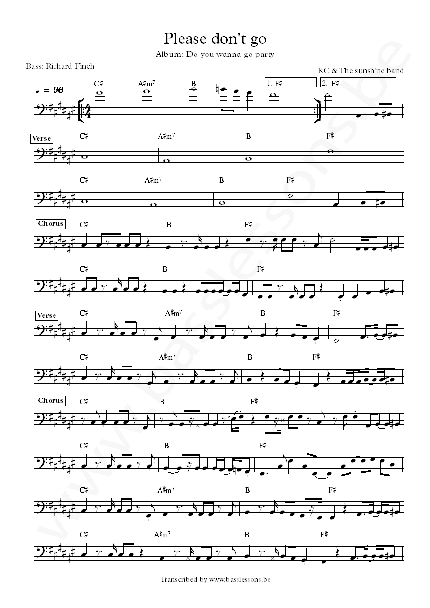 KC and the sunshine band Please dont go bass transcription