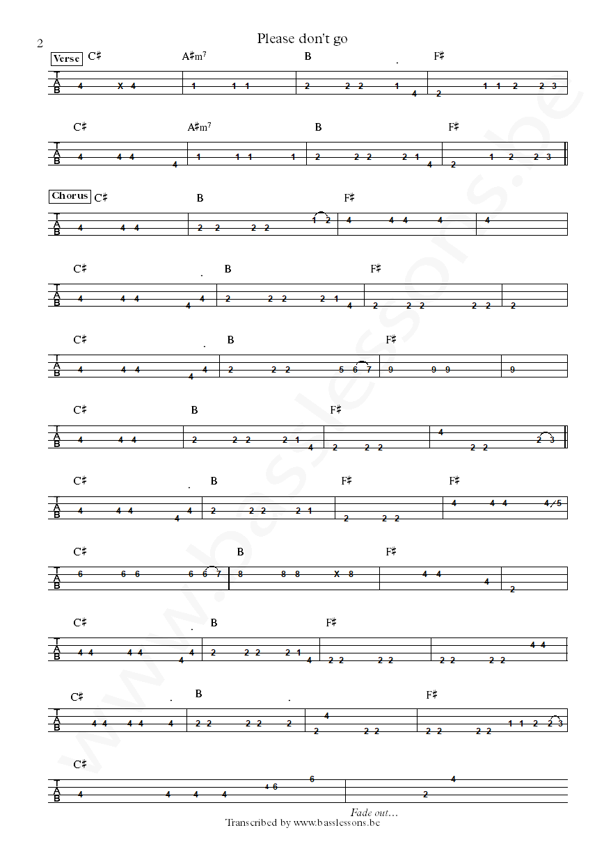 KC and the sunshine band Please dont go bass tab part 2
