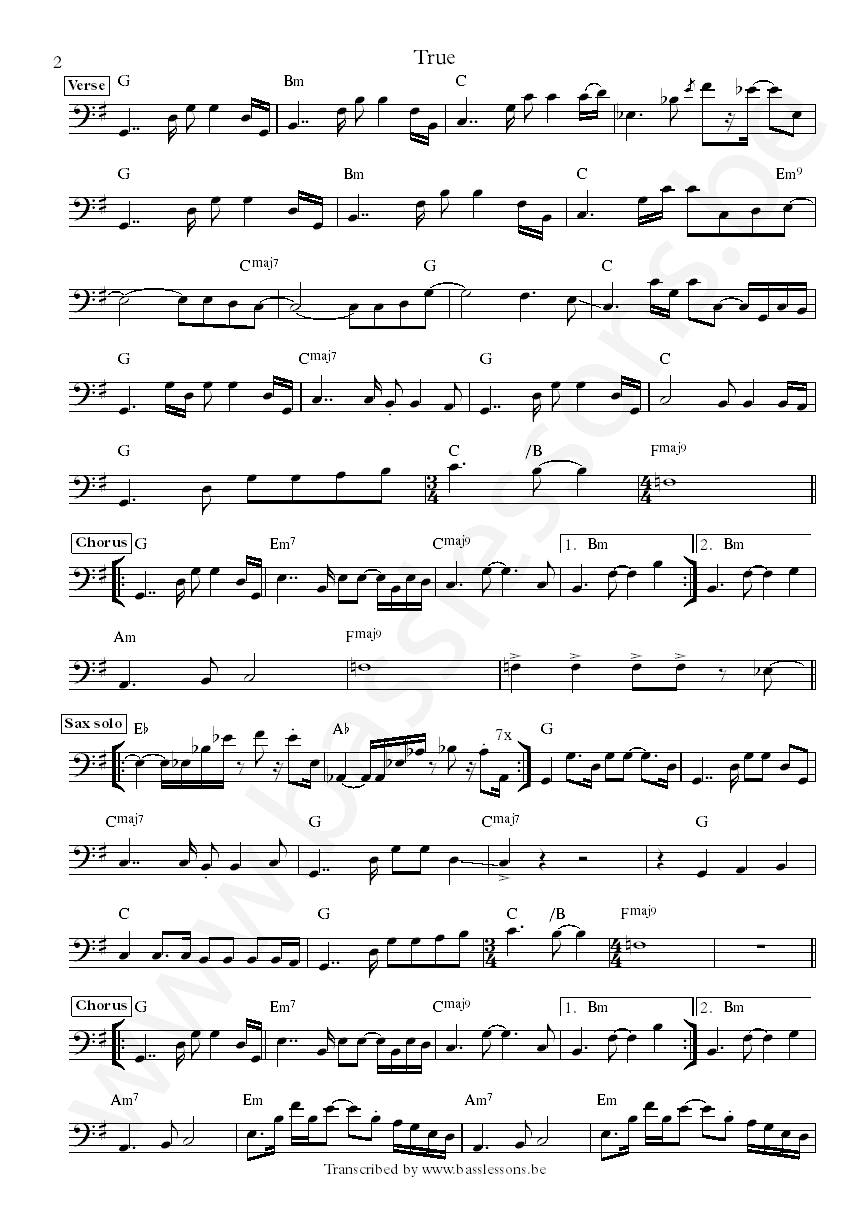 Spandau ballet true bass transcription part 2