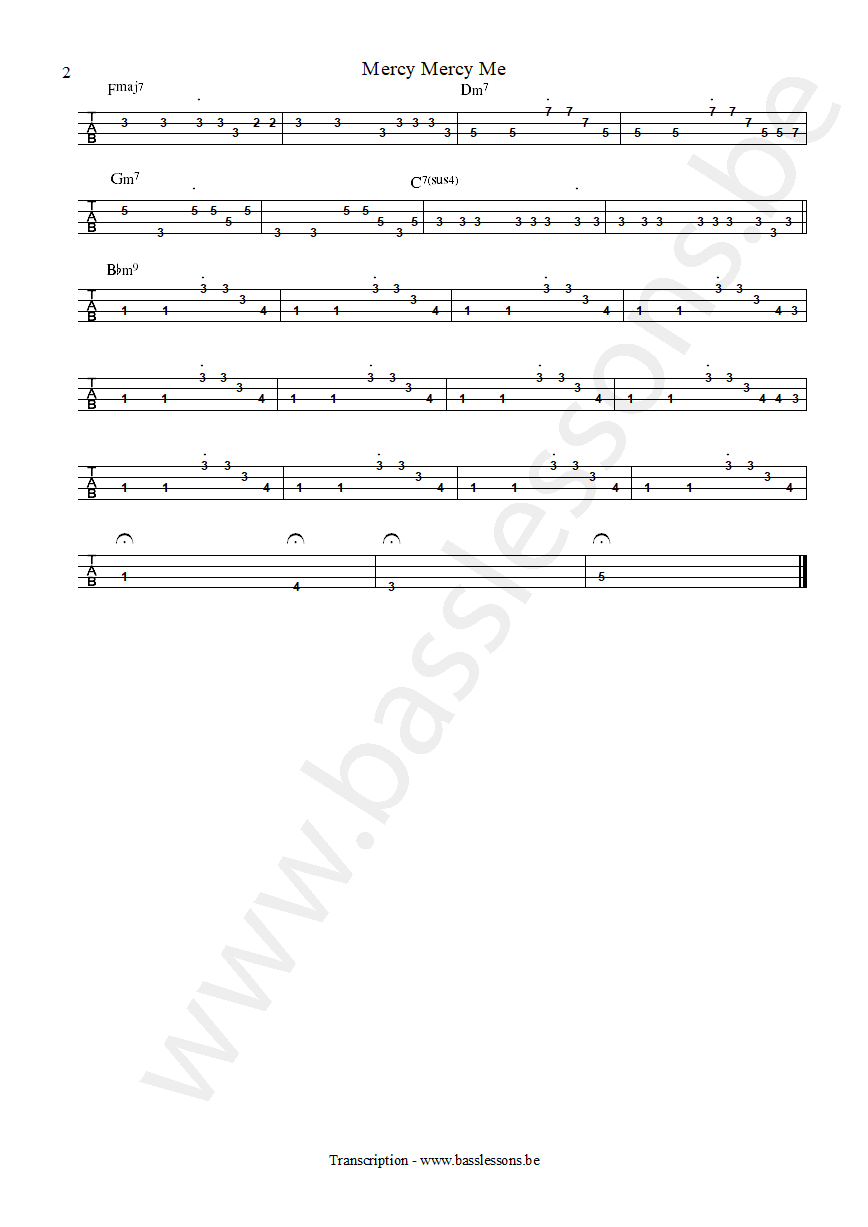 Marvin Gaye Mercy Mercy Me Bob Babbitt bass tab part 3