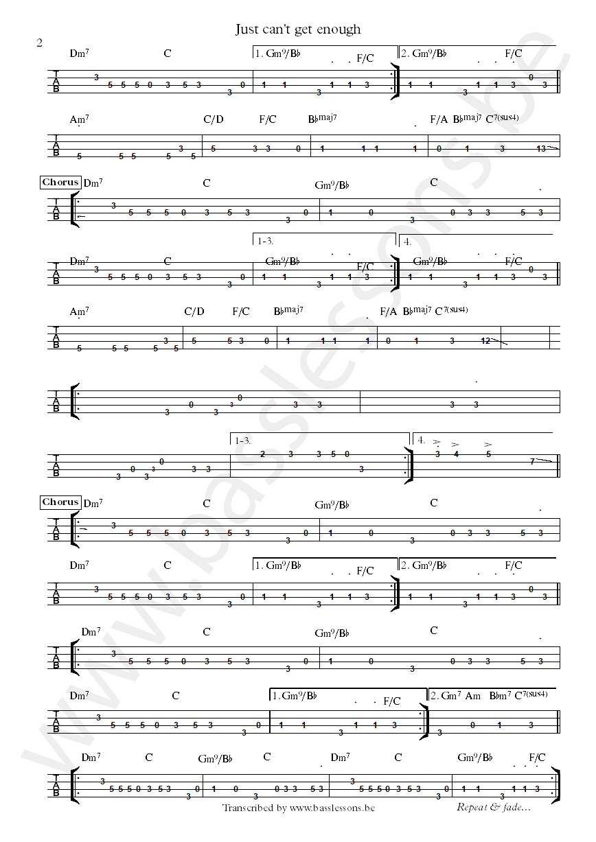 Lew Kirton Just cant get enough Wayne Braitwaite bass tab part 2