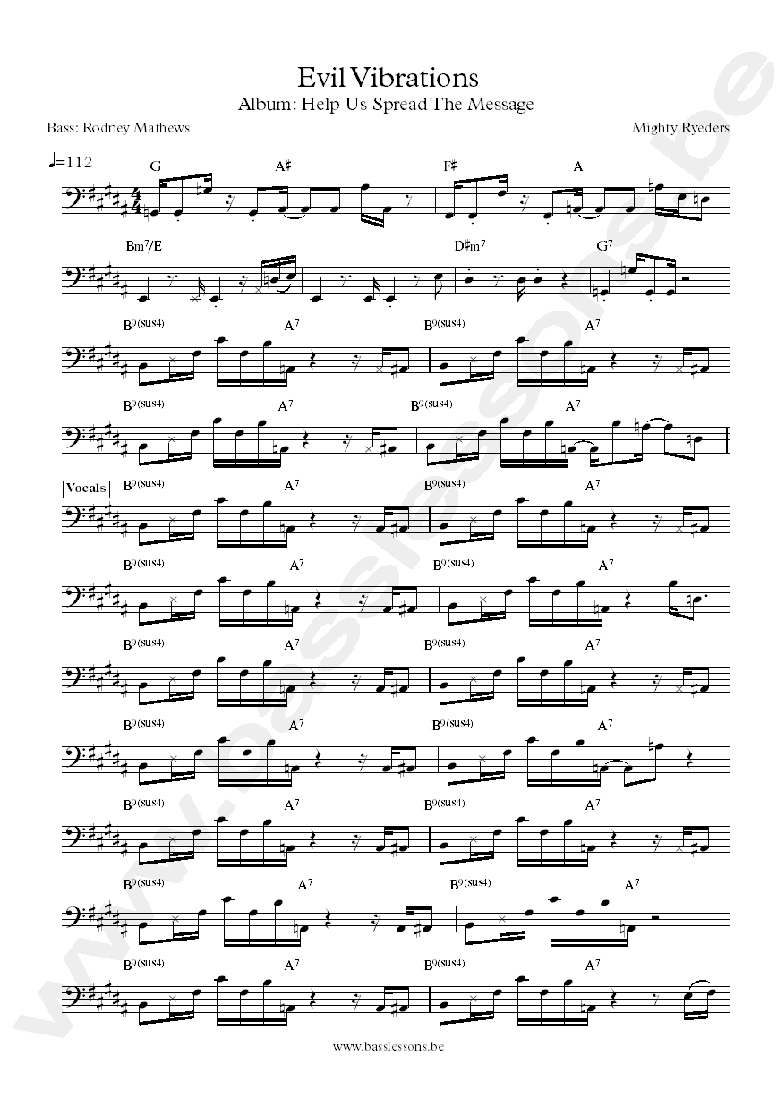 Mighty Ryeders Evil vibrations bass transcriptionibrations