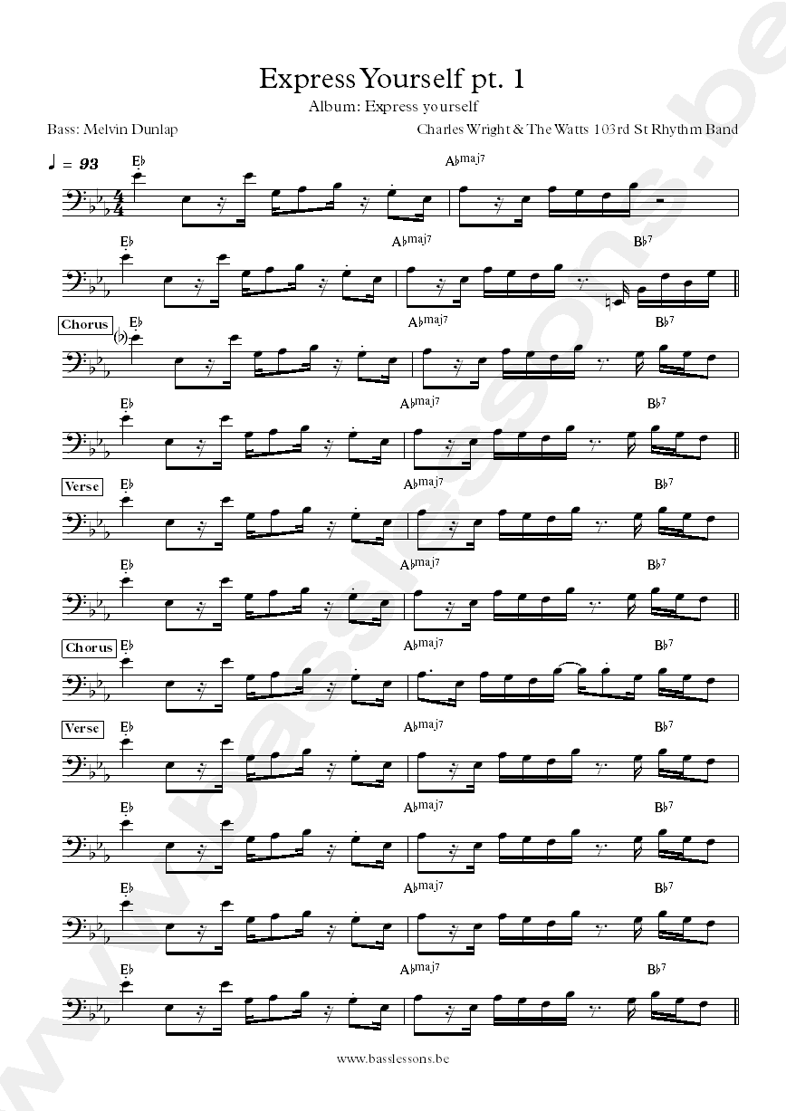 Charles Wright Express yourself bass transcription