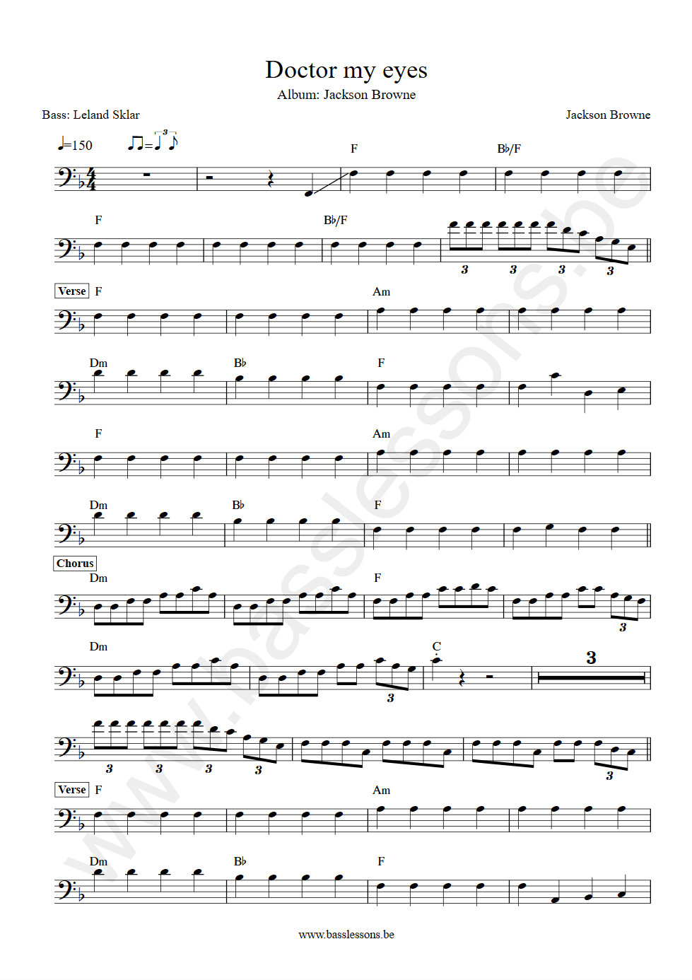 Jackson Browne Doctor my eyes Leeland Sklar bass transcription