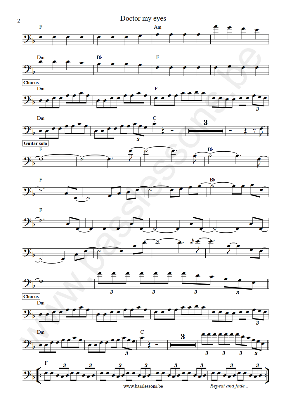 Jackson Browne Doctor my eyes Leeland Sklar bass transcription part 2