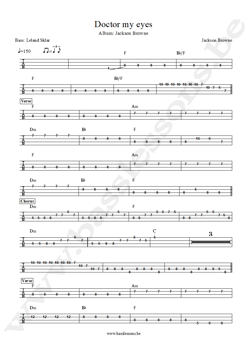 Jackson Browne Doctor my eyes Leeland Sklar bass tab