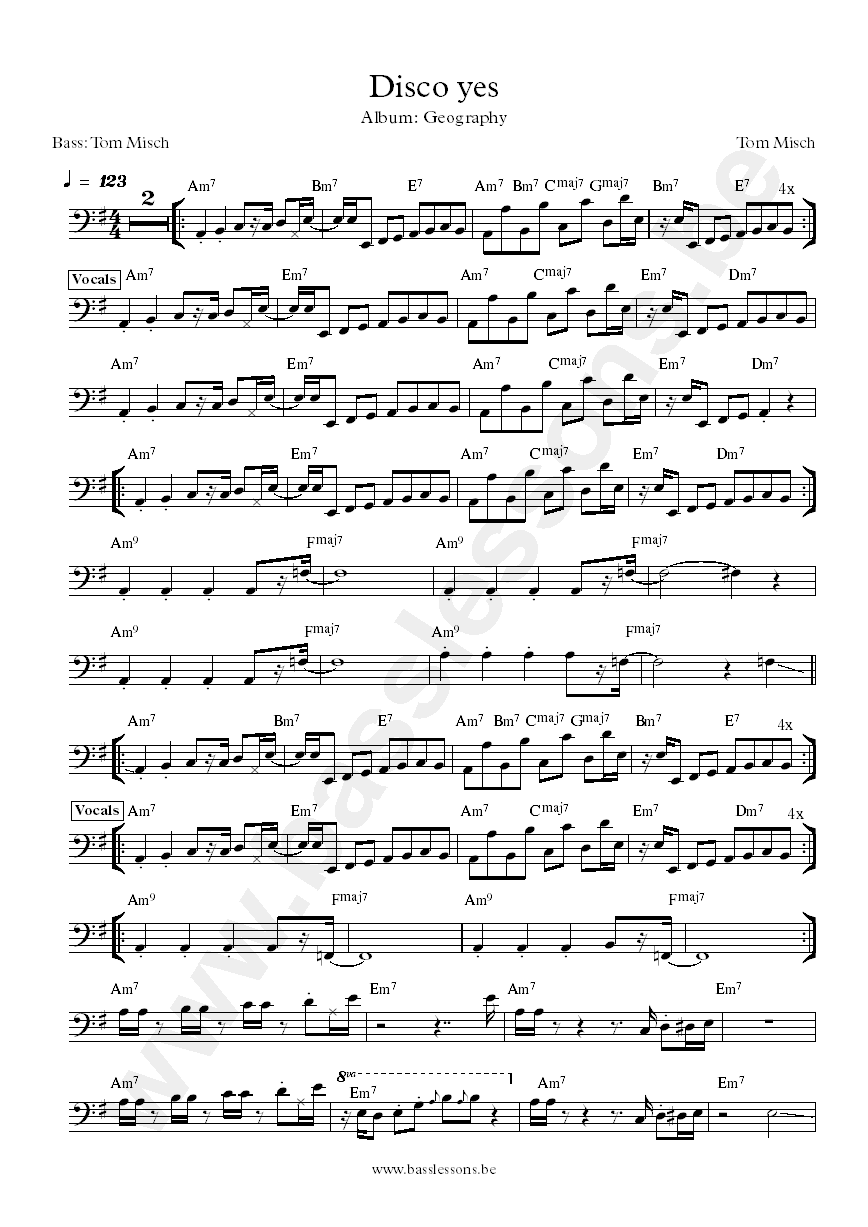 Tom Misch Disco yes bass transcription