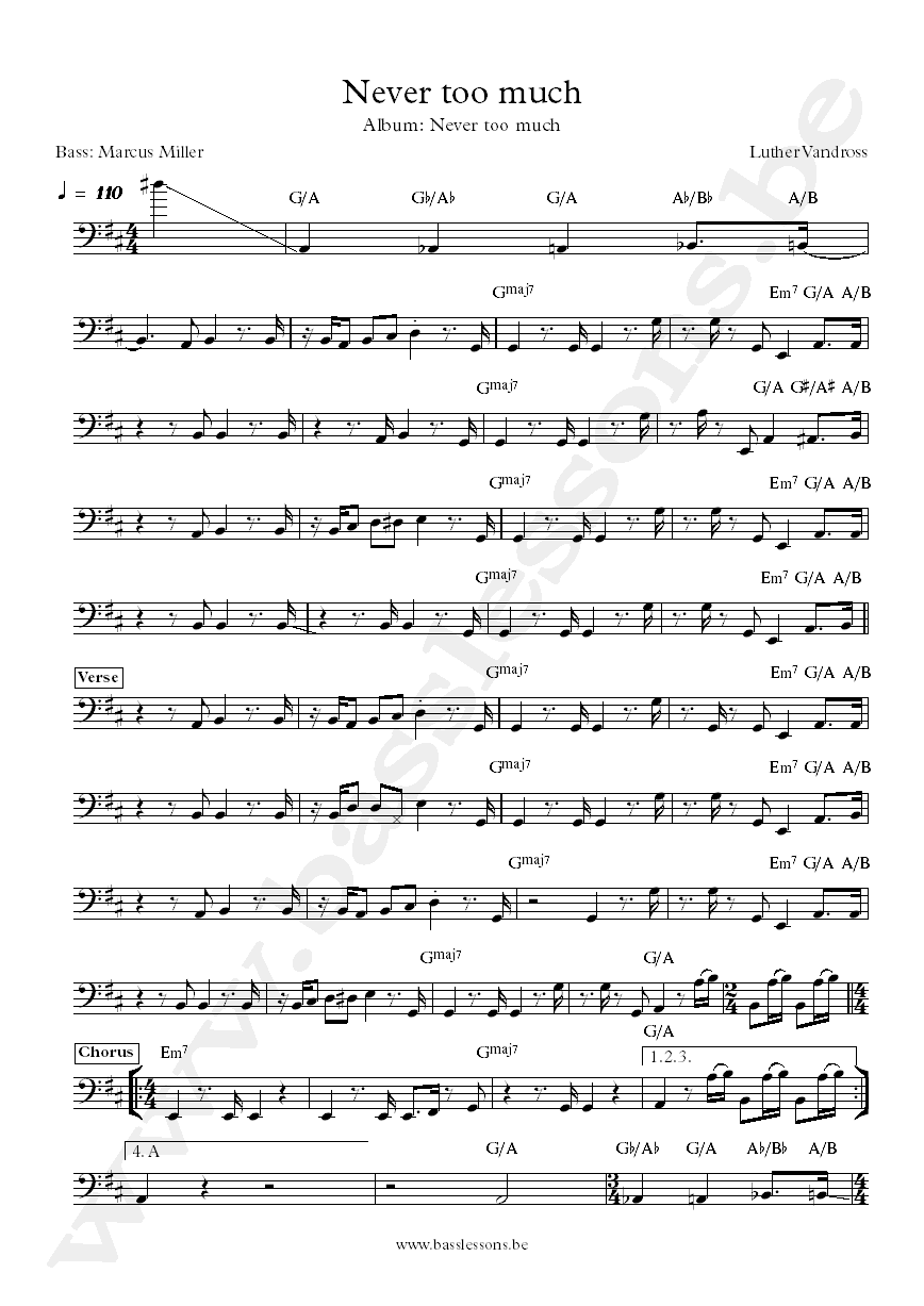 Luther Vandross Never too much Marcus Miller bass transcription