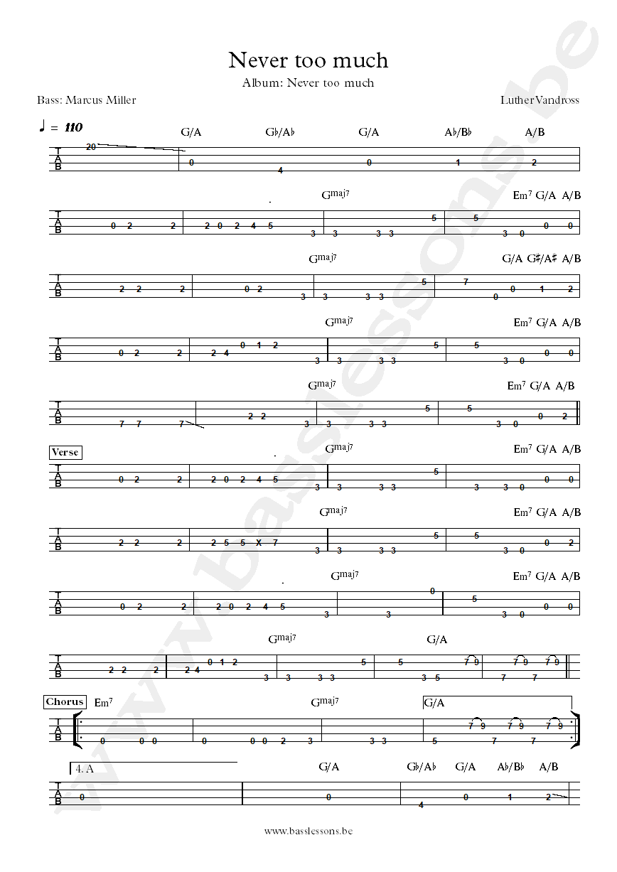 Luther Vandross Never too much Marcus Miller bass tab