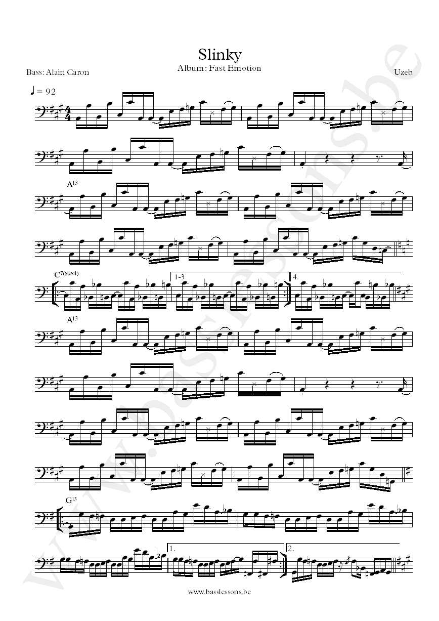 Uzeb Slinky Alain Caron bass transcription