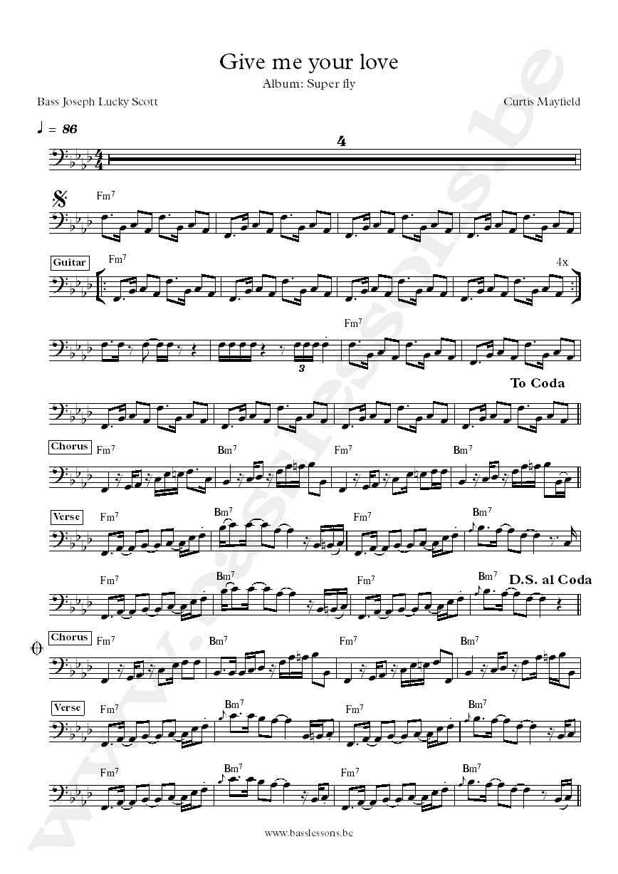 Curtis Mayfield Give Me Your Love bass transcription