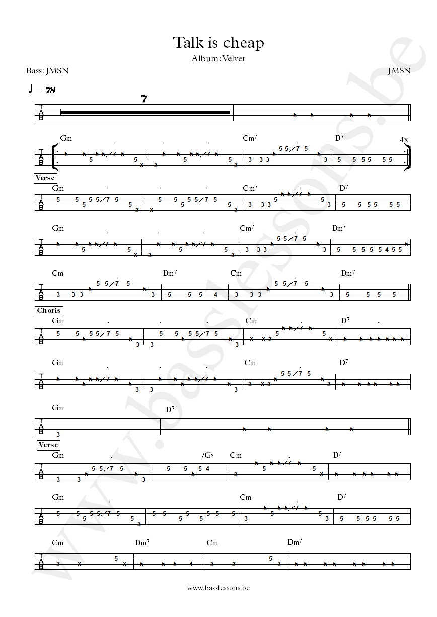JMSN Talk is cheap bass tab