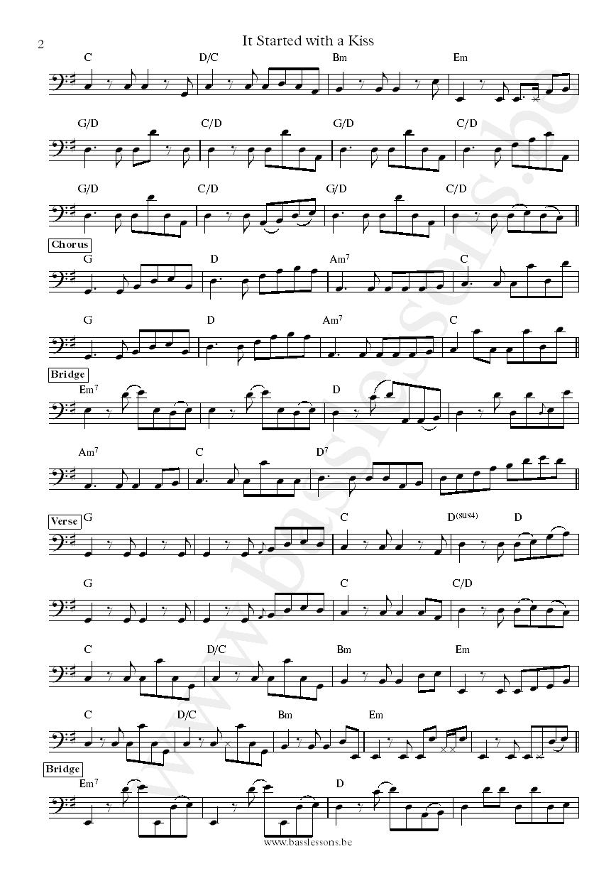 Hot Chocolate It Started with a Kiss bass transcription part 2