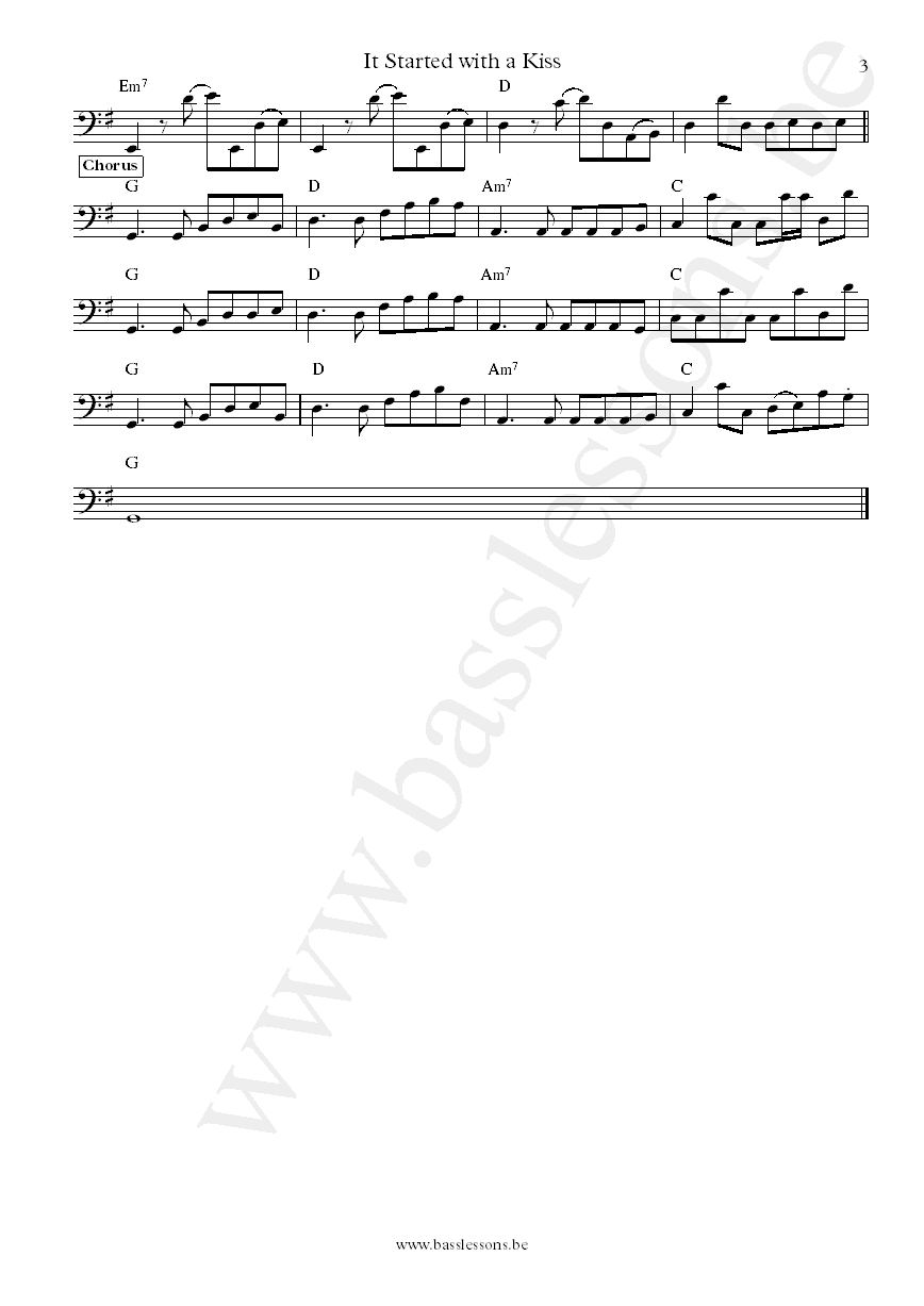 Hot Chocolate It Started with a Kiss bass transcription part 3
