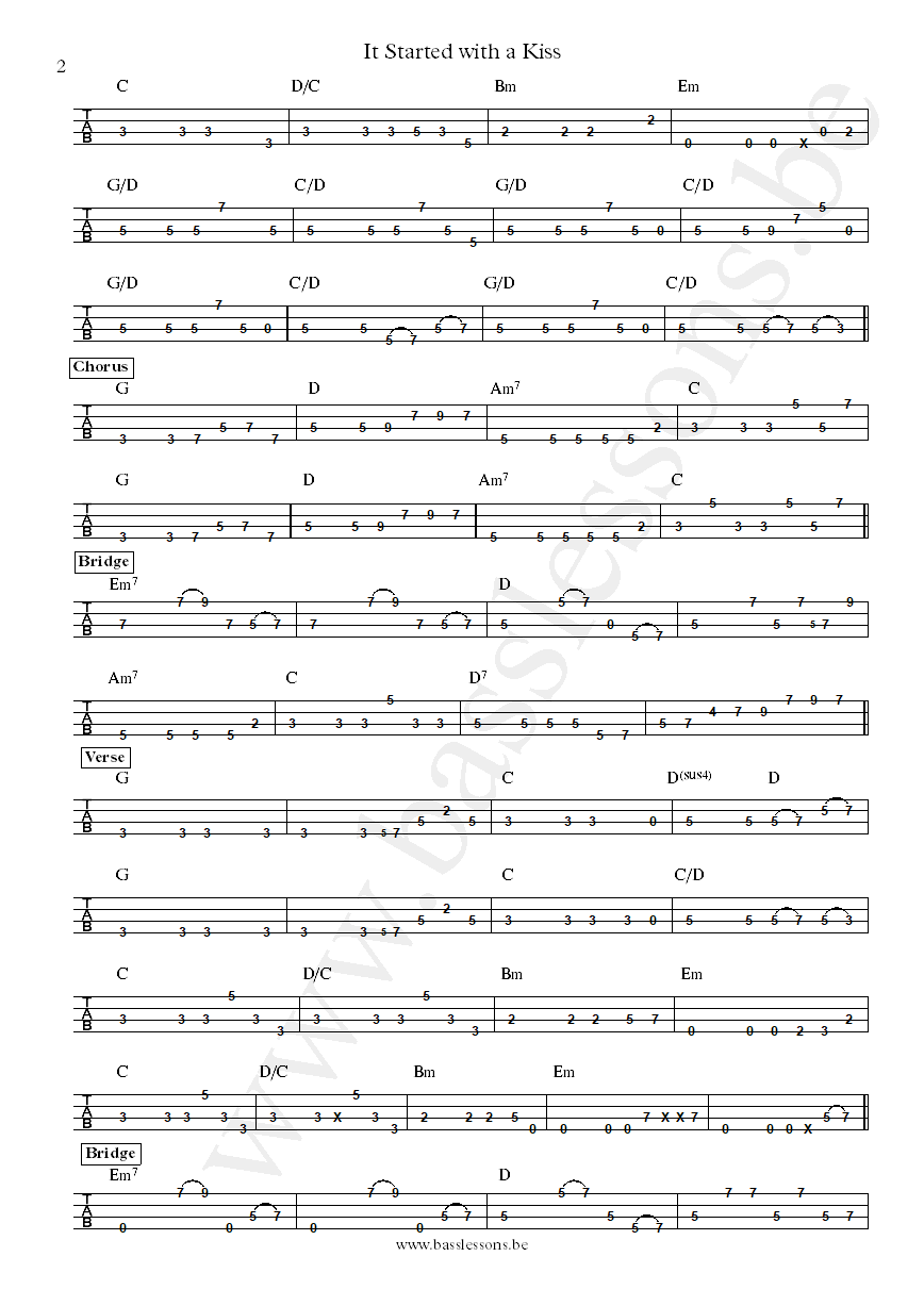 Hot Chocolate It Started with a Kiss bass tab part 2