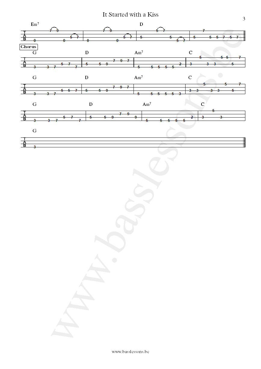 Hot Chocolate It Started with a Kiss bass tab part 3