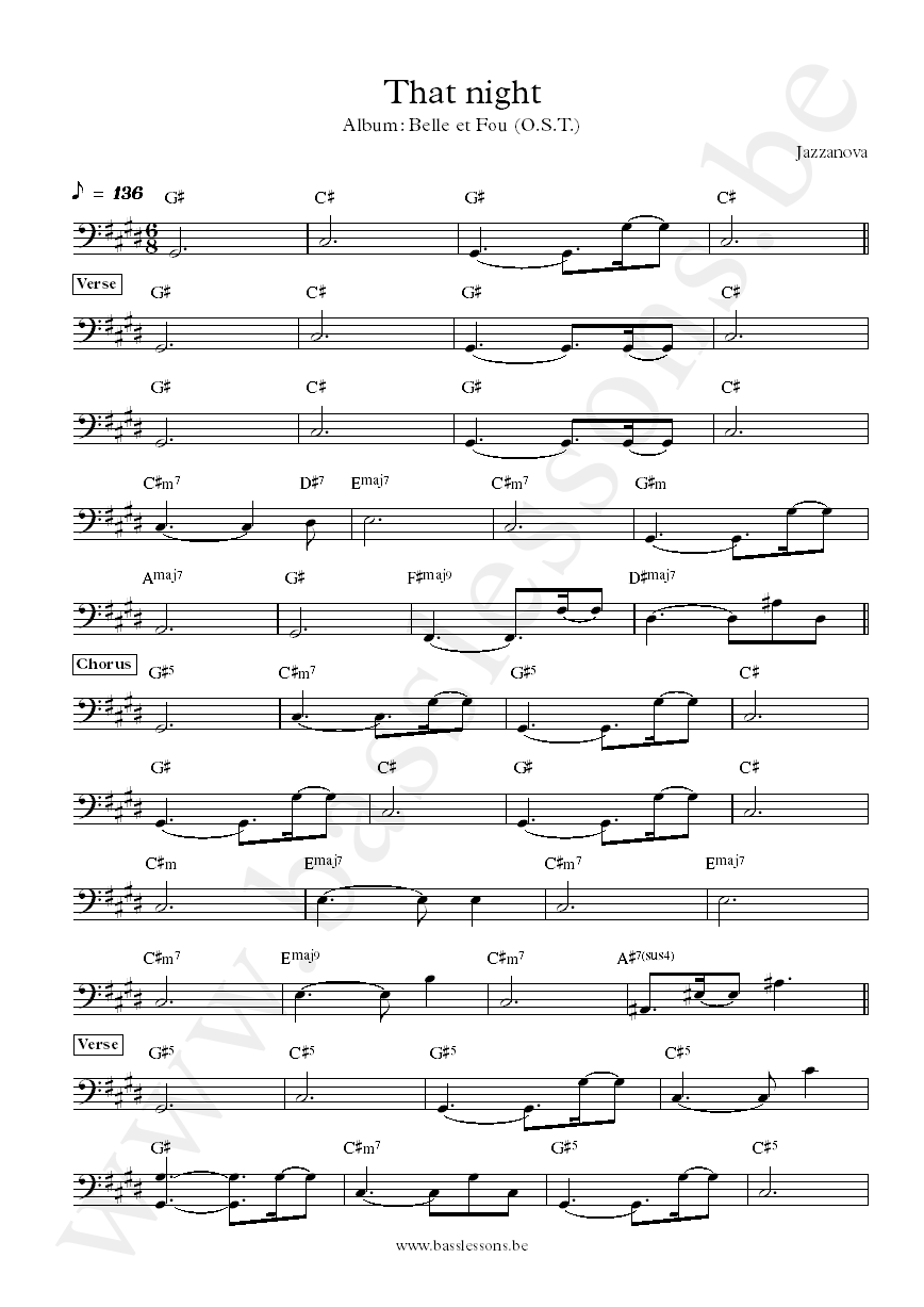 Jazzanova feat. Clara Hill That Night Paul Kleber bass transcription