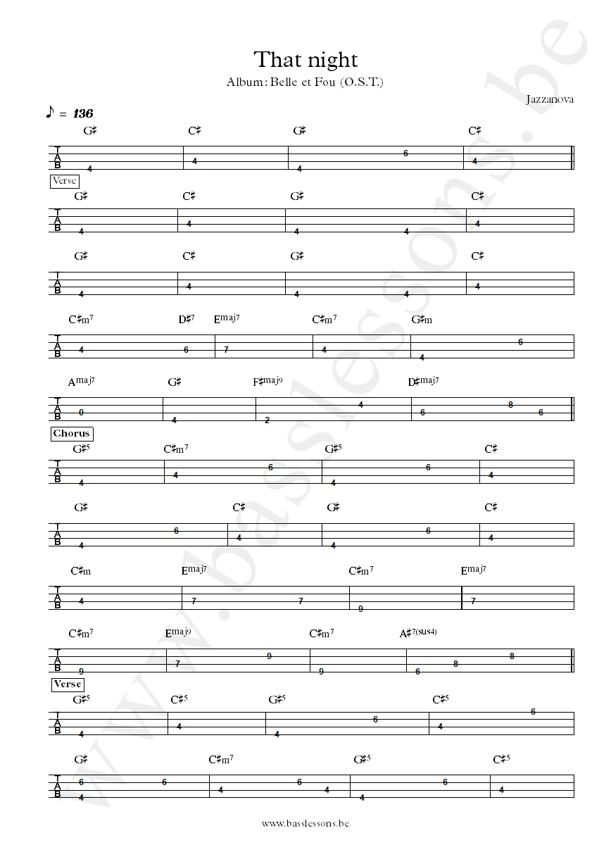 Jazzanova feat. Clara Hill That Night Paul Kleber bass tab