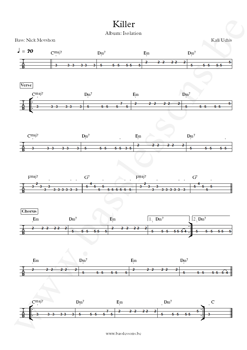 Kali Uchis Killer Nick Movshon bass tab