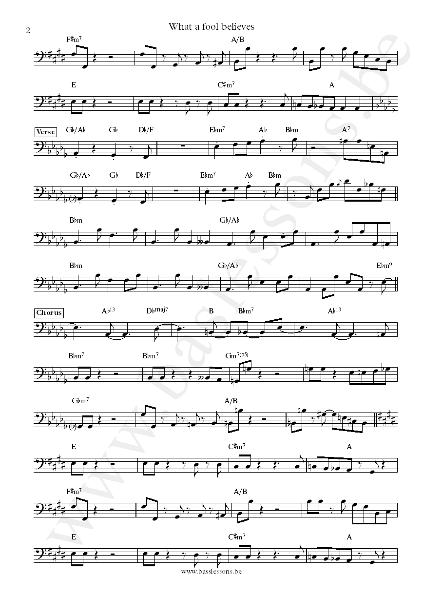Doobie Brothers What a Fool Believes Tiran Porter bass transcription part 2