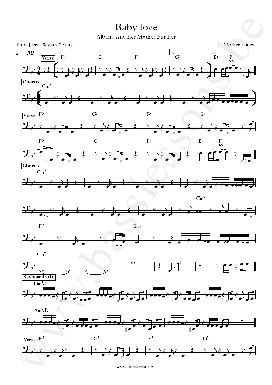 Mothers finest Baby love Jerry Seay bass transcription