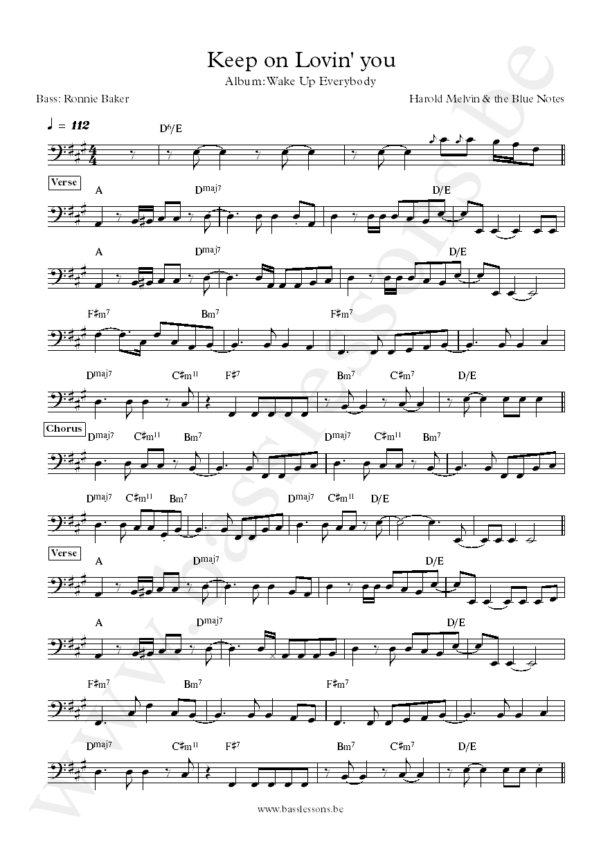 Harold Melvin and the Blue Notes Keep on Lovin You Ronnie Baker bass transcription