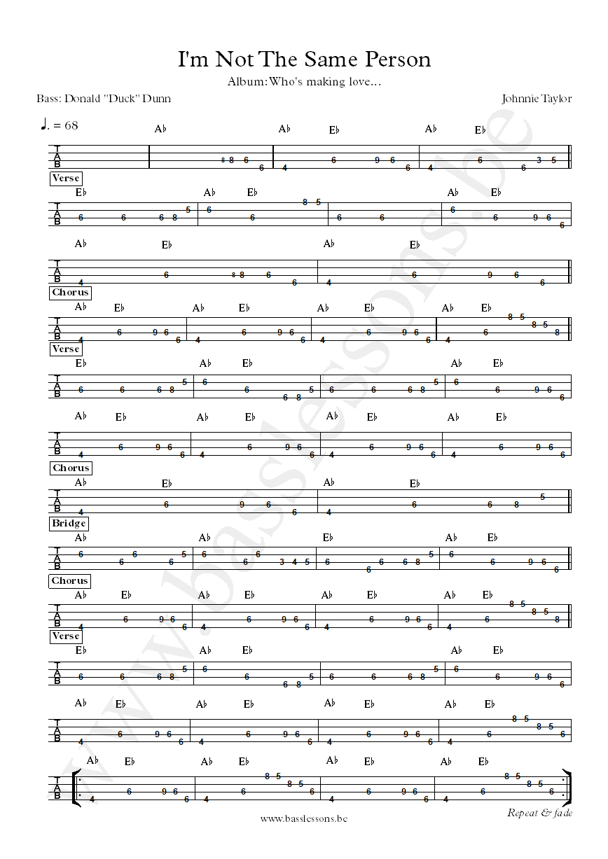 Johnnie Taylor I'm Not The Same Person Donald duck Dunn bass tab