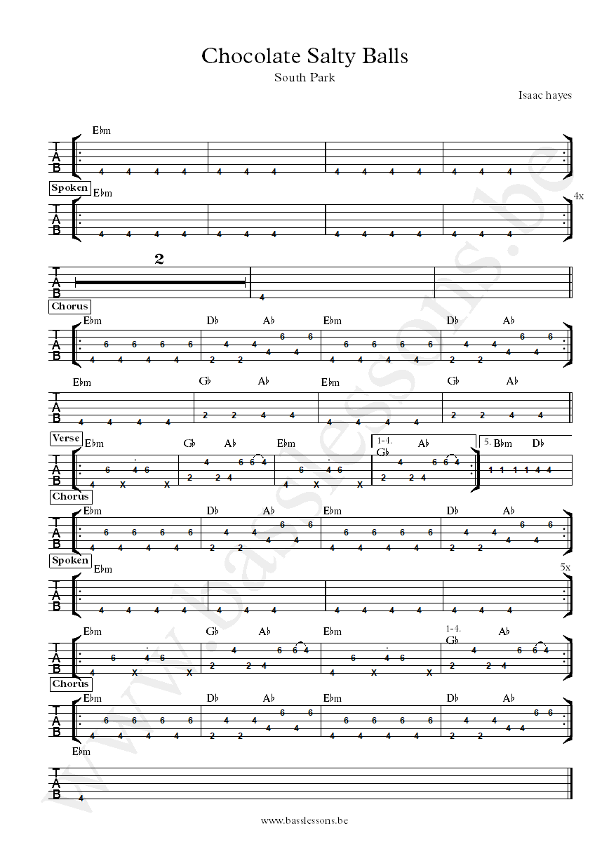 Isaac Hayes chef Chocolate salty balls bass tab