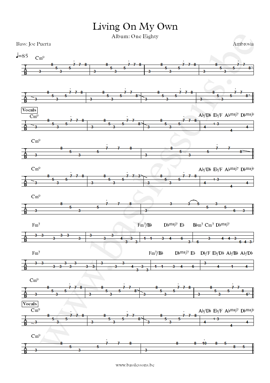Ambrosia Living on My Own Joe Puerta bass tab