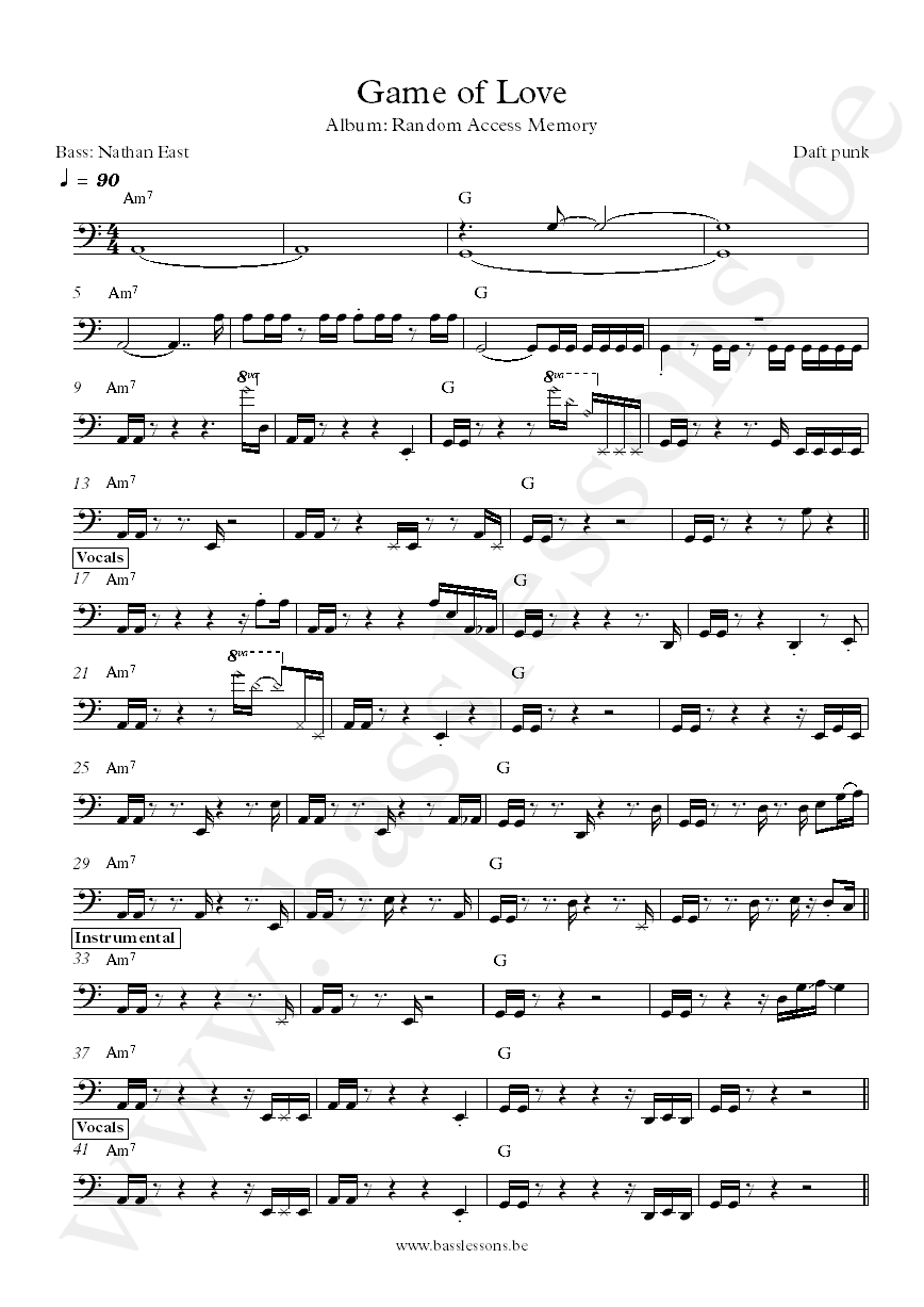Daft Punk The Game Of Love Nathan East bass transcription