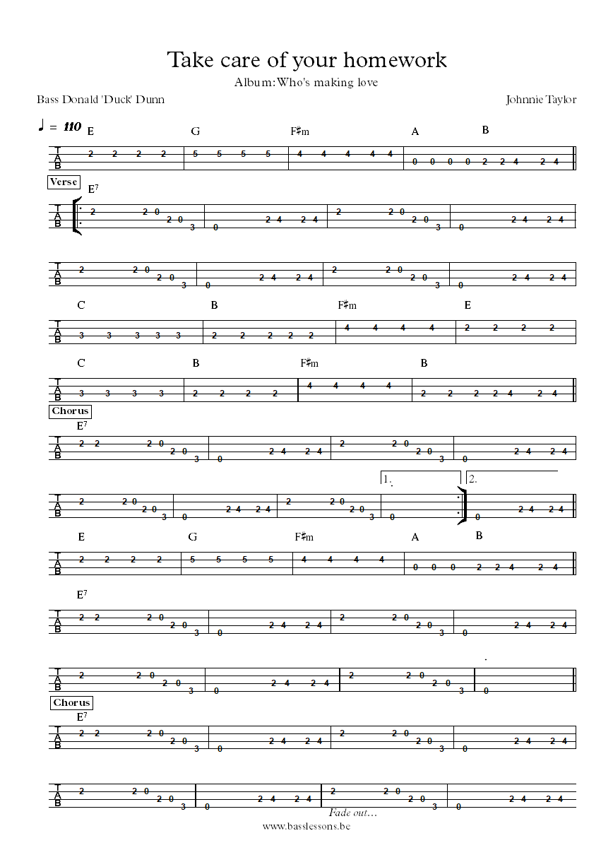 Johnnie Taylor Take care of your homework Donald duck dunn bass tab