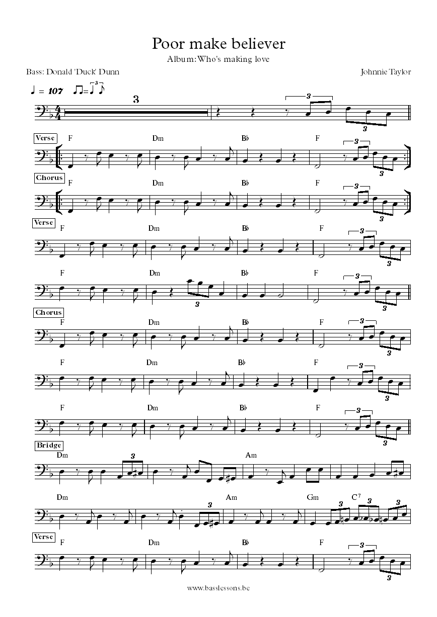 Johnnie Taylor Poor make believer Donald Duck Dunn bass transcription