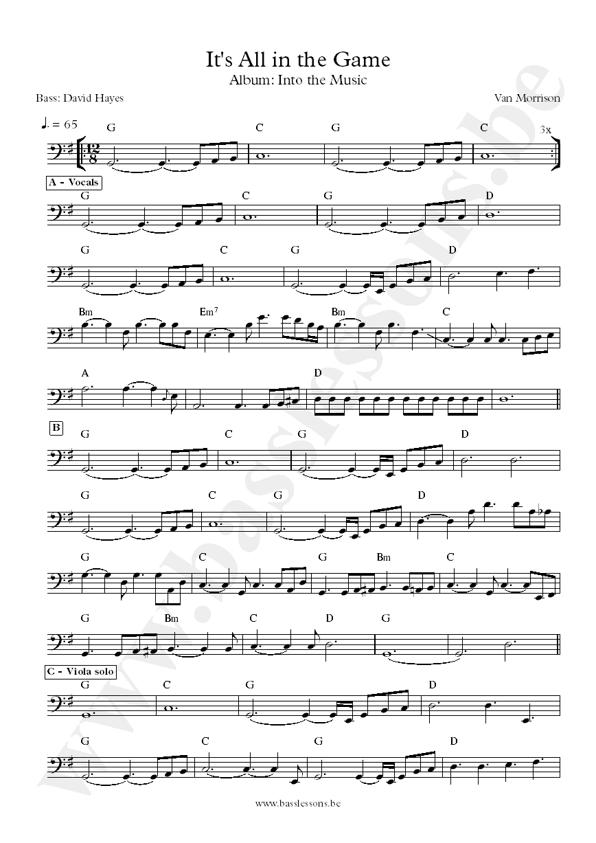 Van Morrison Its All in the Game David Hayes bass transcription