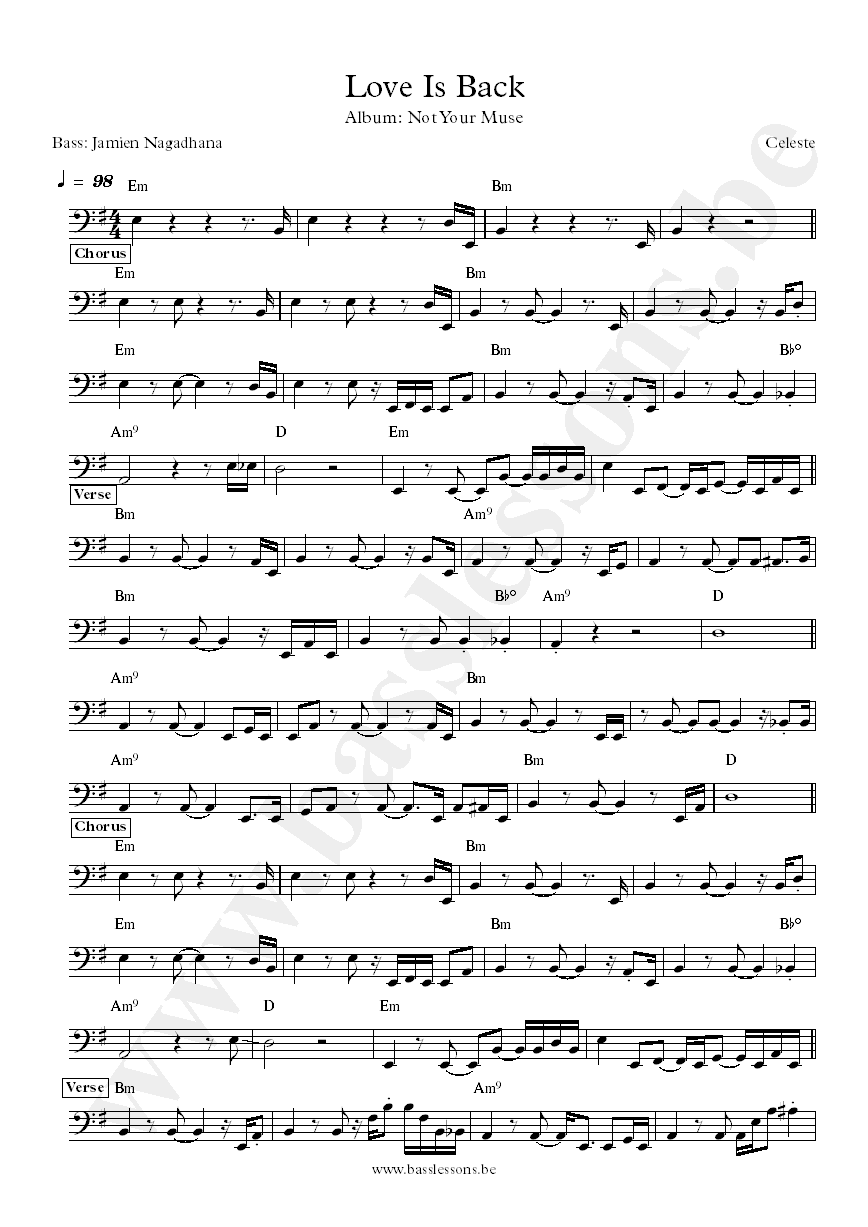 Celeste Love Is Back Jamien Nagadhana bass transcription