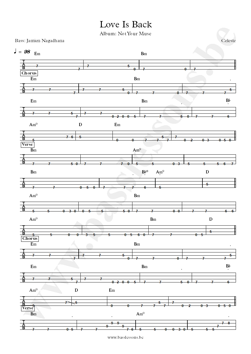 Celeste Love Is Back Jamien Nagadhana bass tab