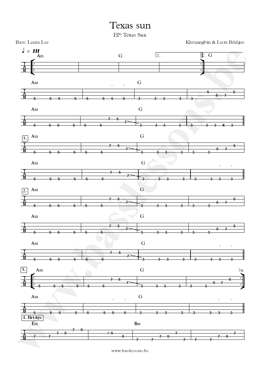 Khruangbin with Leon Bridges Texas Sun Laura Lee bass tab