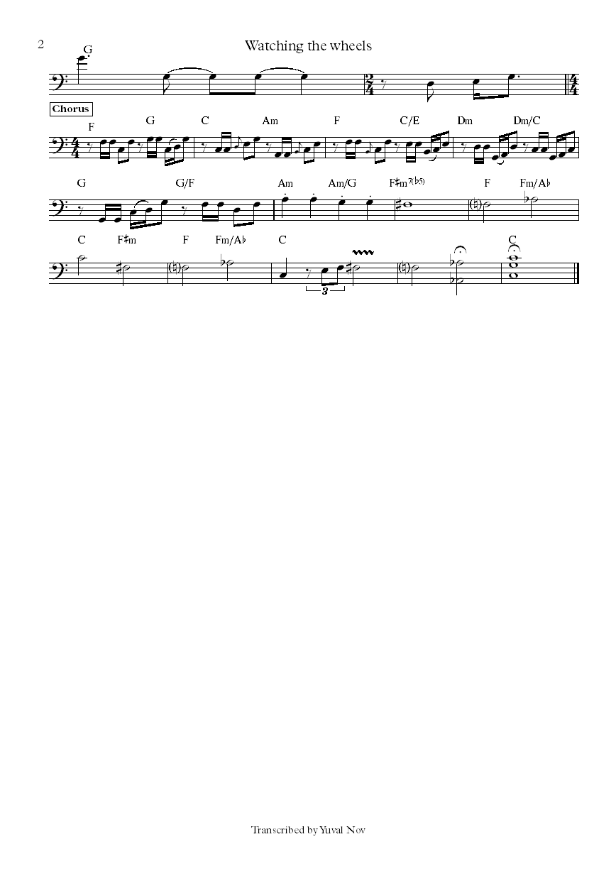 John Lennon Watching the wheels Tony Levin bass transcription part 2