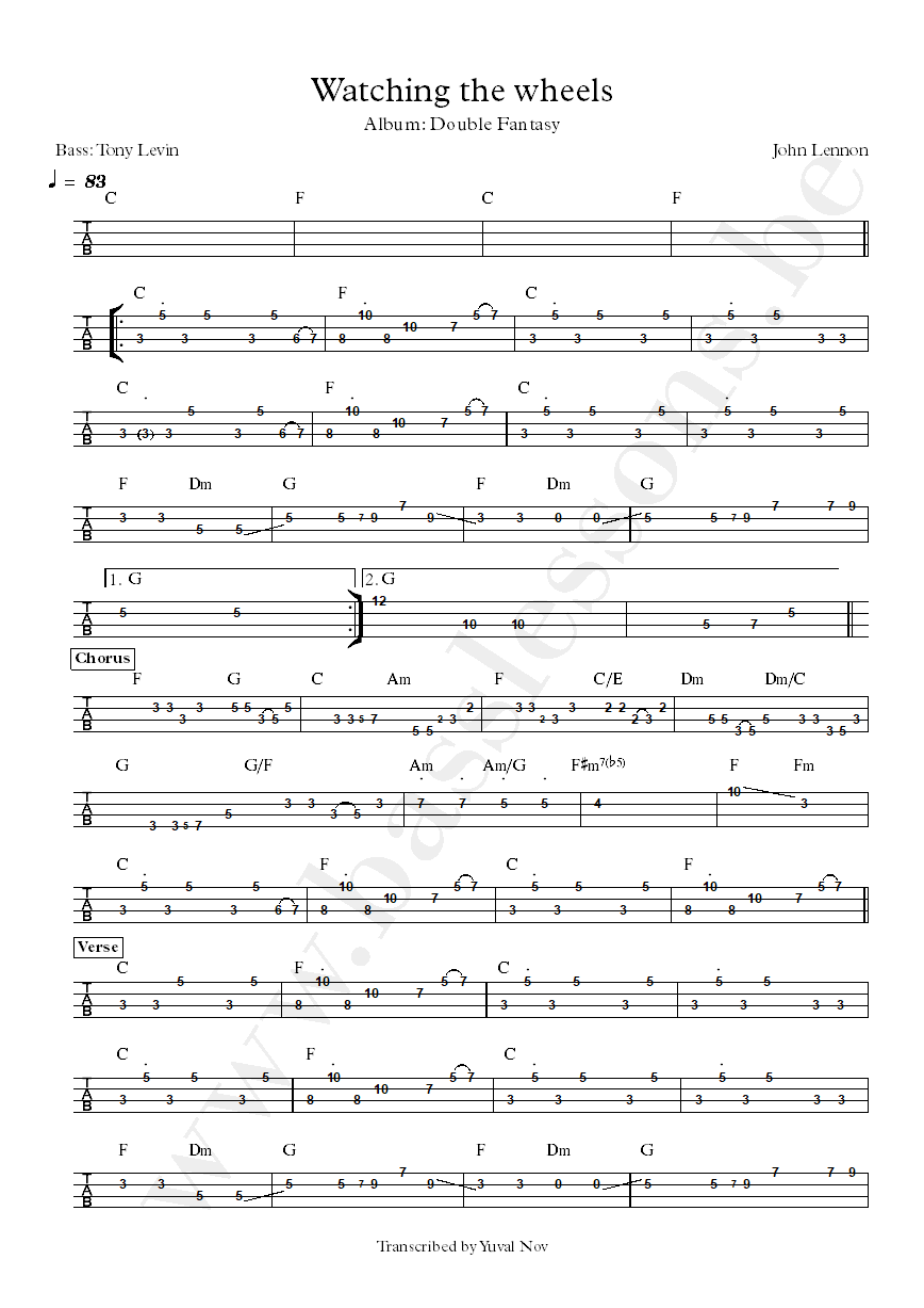 John Lennon Watching the wheels Tony Levin bass tab