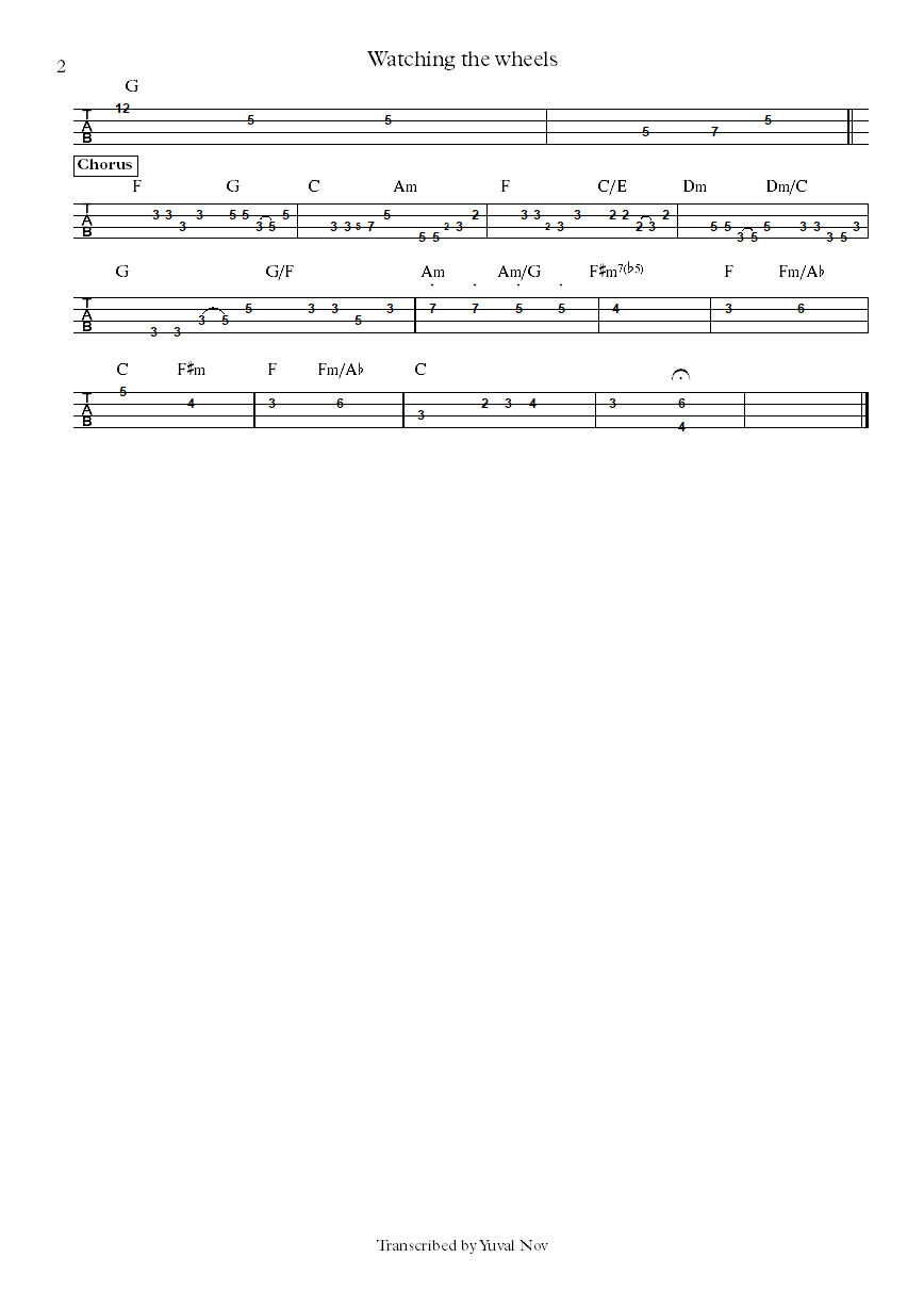 John Lennon Watching the wheels Tony Levin bass tab part 2